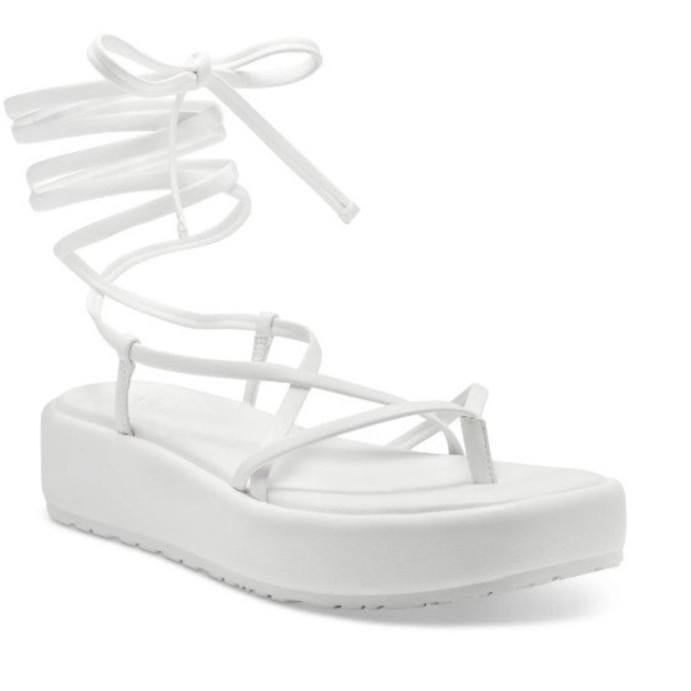 INC White Sandal Strappy Platform Funky Retro Flat Sole Sandals Size 8 NIB